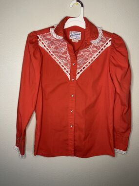 Rockmount Ranch Wear Women's Western Lace Pearl Snap Shirt Western 34 VTG USA